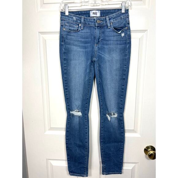 Paige Denim Verdugo Skinny Leg Med Wash Destructed Jeans Womens 27 Casual - Picture 2 of 9